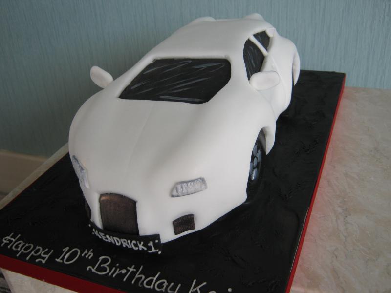 White Lambourghini made from plain sponge for a twin's 10th birthday in Poulton le Fylde