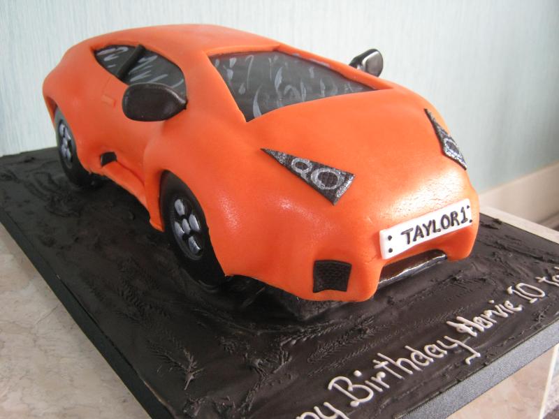 Orange Lambourghini in chocolate sponge for Harvie's 10th birthday in Poulton