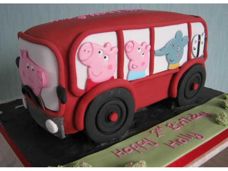 Peppa Pig on a bus made from plain sponge for Holly's 2nd birthday in Thornton