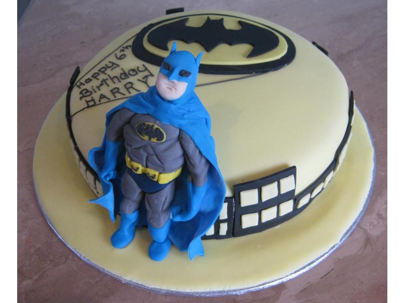 Batman - for a superhero fan Harvey on his 6th birthday in Blackpool. Made from chocolate sponge.