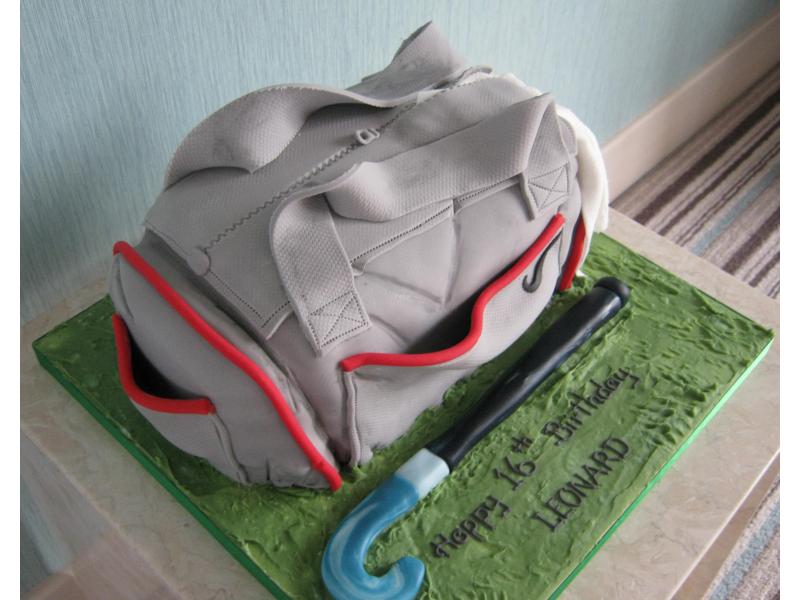 Sportsbag for a hockey player in Fleetwood made from chocolate sponge