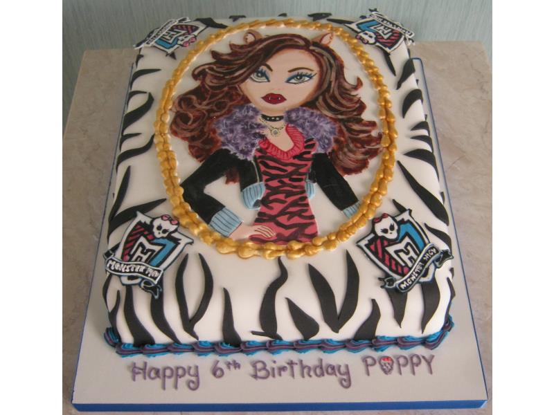 Monster High birthday cake for Poppy in Thornton in plain sponge