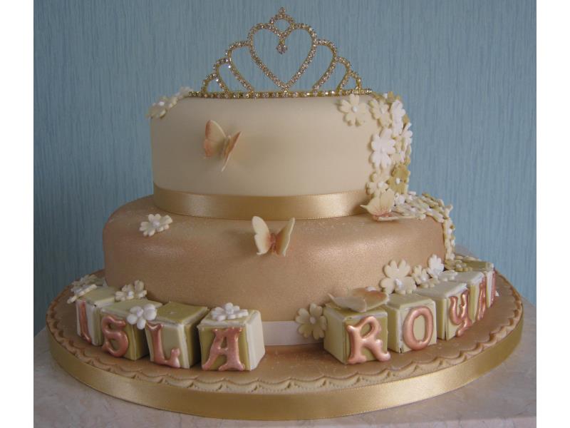 Isla Gold & Cream Christening Cake in vanilla sponge for her celebrations in Morecambe
