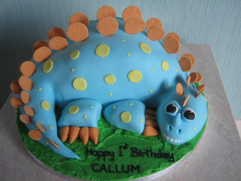 Henry dinosaur cake for Callum in Lytham from Madeira sponge for 1st birthday