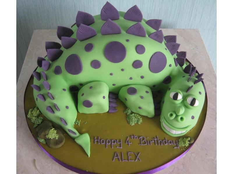 Green dinosaur with purple spots for Alex's birthday in #Fulwood, made from Madeira