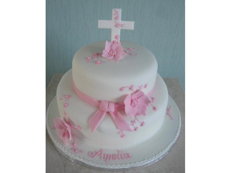 Amelia - delicate pink Christening Cake in vanilla and chocolate sponges for celebrations in #Blackpool