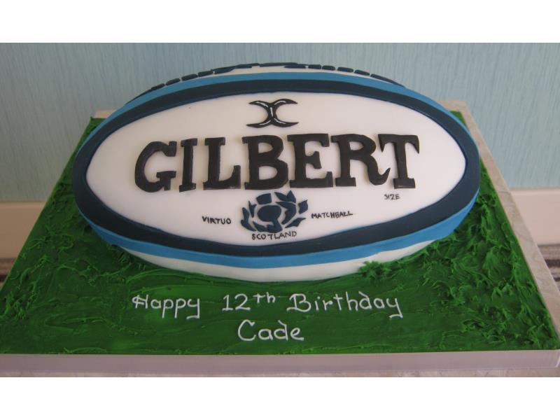 Gilbert - Scottish rugby ball in chocolate sponge for Cade in Treales, Preston