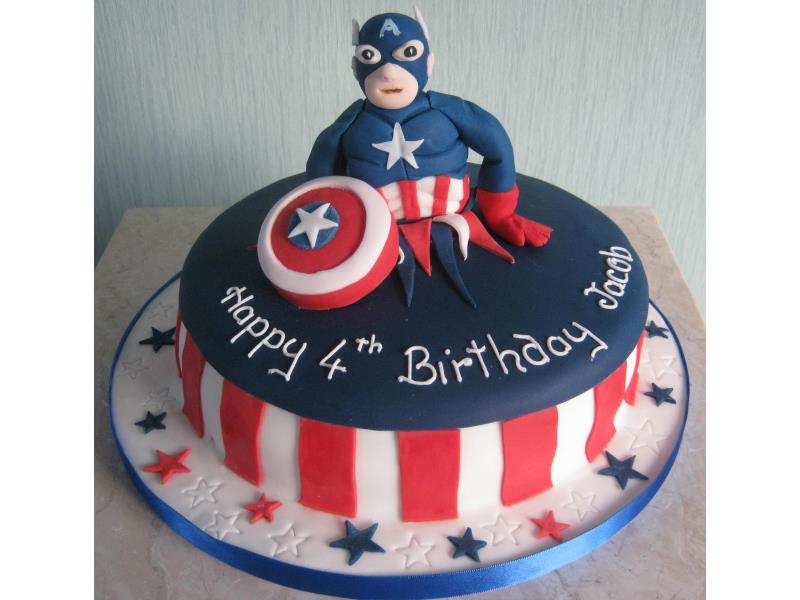 Captain America and Spiderman in Madeira and chocolate sponges for 4th birthdays in Lytham