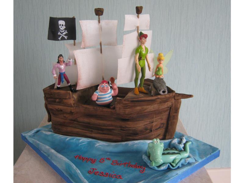 Peter Pan, Tinkerbell, Capt Hook and friends on a galleon in chocolate sponge for Jessica in Blackpool