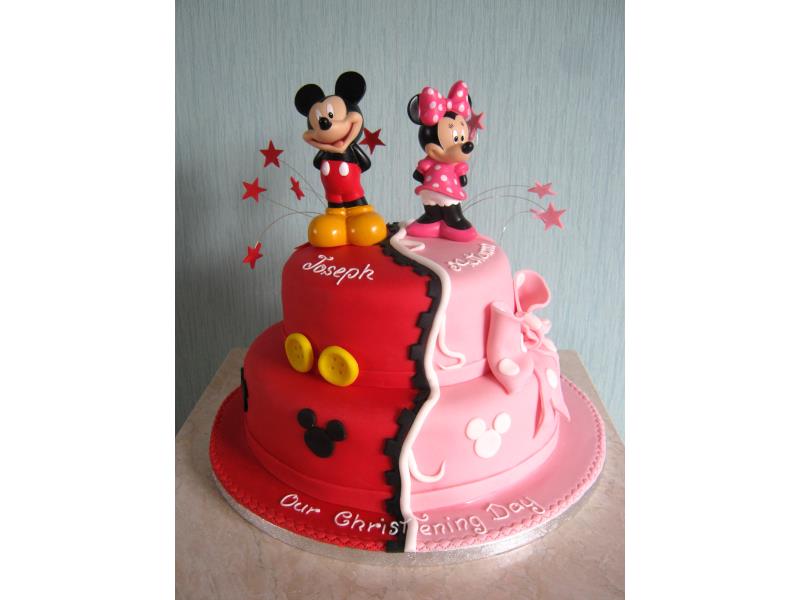 Mickey and Minnie - Disney themed Christening Cake for Joseph and Autumn in Blackpool, made from lemon sponge and Madeira