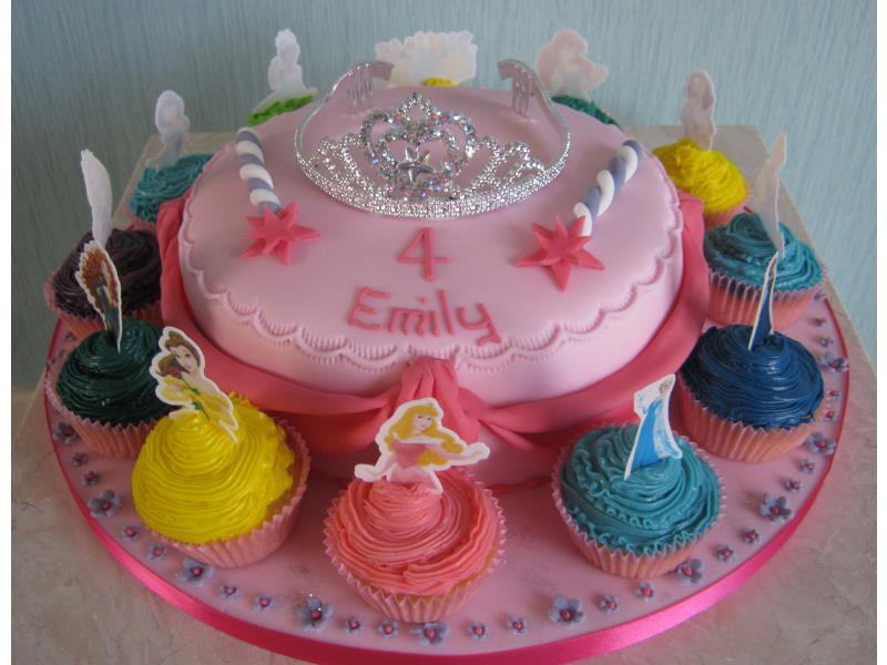 Disney Princesses, both in cake (Madeira sponge) and cupcakes in chocolate sponge for Emily Over Wyre