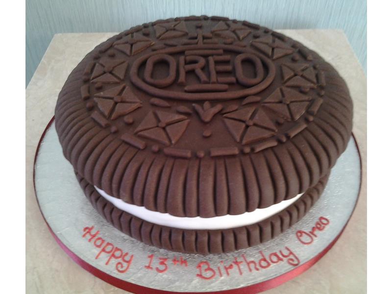 Oreo -13th birthday cake in chocolate and plain sponges for Oreo Lucas from Newcastle upon Tyne