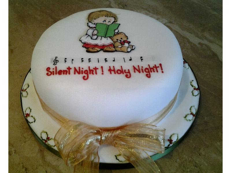 Silent Night Christmas cake with cute choirboy in Madeira for Dorothy in Stretford