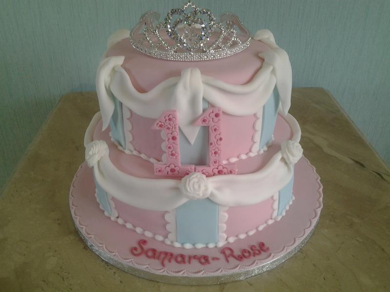 Tiarra and bows scake in lemon and vanilla sponges for Samara-Rose's birthday in Thornton-Cleveleys