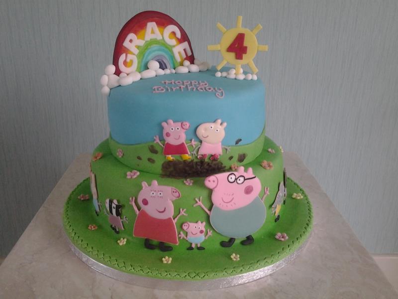 Peppa Pig & Family 2 tier cake in plain and chocolate sponges for Grace in Fleetwood