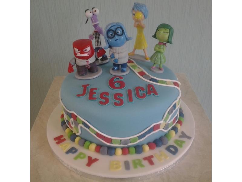 Inside Out - chocolate sponge cake with toy figures for Jessica's 6th birthday in Blackpool