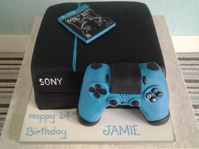 PS4 with Call of Duty  in black with blue controller, made from vanilla sponge for Jamie in Fleetwood