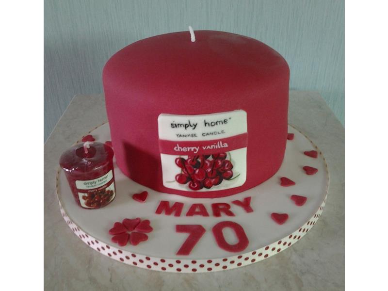 Mary - Yankee Candle cake with minature actual candle for Mary in Thornton, made from plain sponge