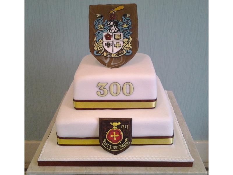 Baines School - 300th anniversary. Cake commissioned by Former pupils Association and made from vanilla sponge