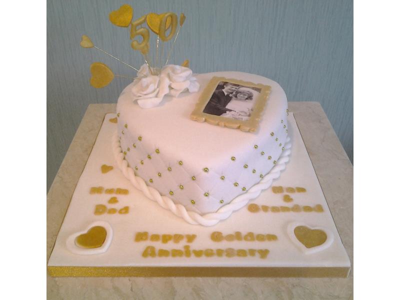 Golden Wedding Anniversary with framed photo with cake in chocolate sponge