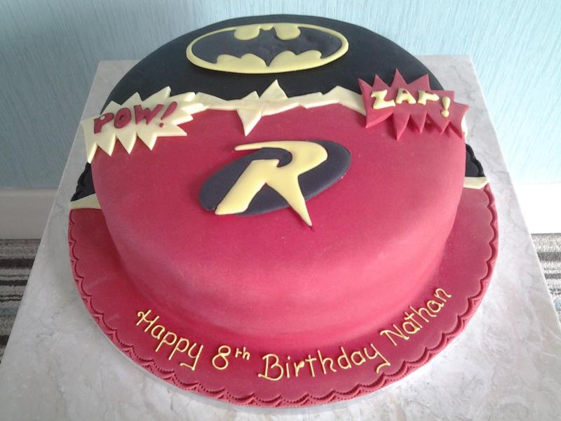 Batman with Robin birthday to cake to Nathan's own design in Blackpool. Made in vanilla sponge