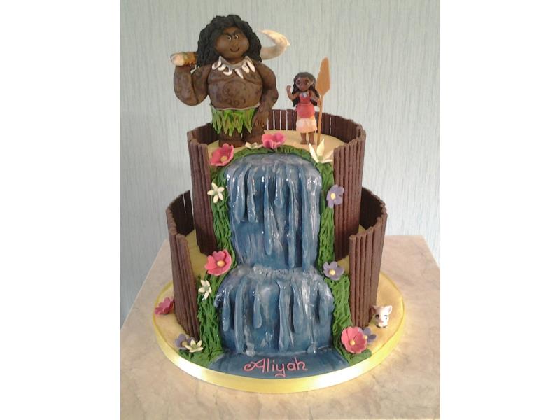 Moana with waterfall. 2 tier vanilla sponge cake with model and handmade figure for Aliyah's birthday in Fleetwood