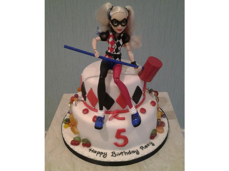 Harley Quinn - Roxy's birthday cake in Fleetwood, made from chocolate sponge with doll.
