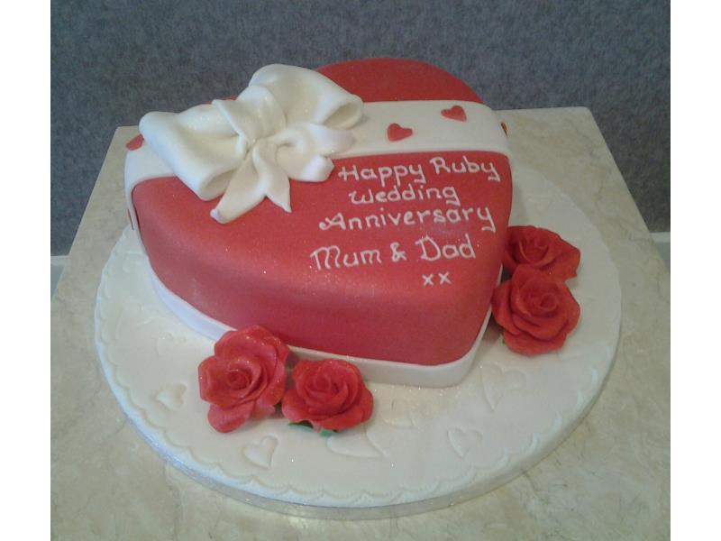 Red Heart- heart shaped vanilla sponge for Ruby Wedding Anniversary in Stalmine