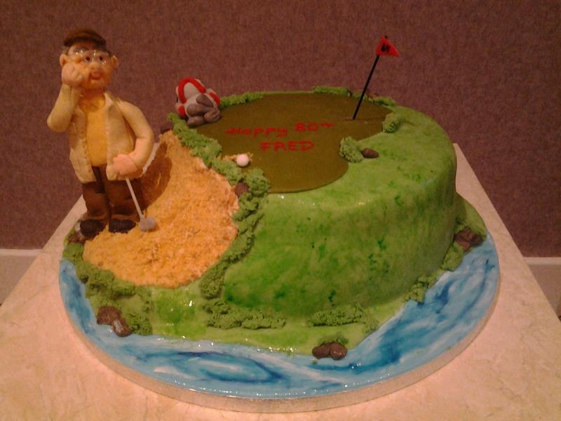 Golfer Fred's 80th birthday cake ade from chocolate sponge. Blackpool