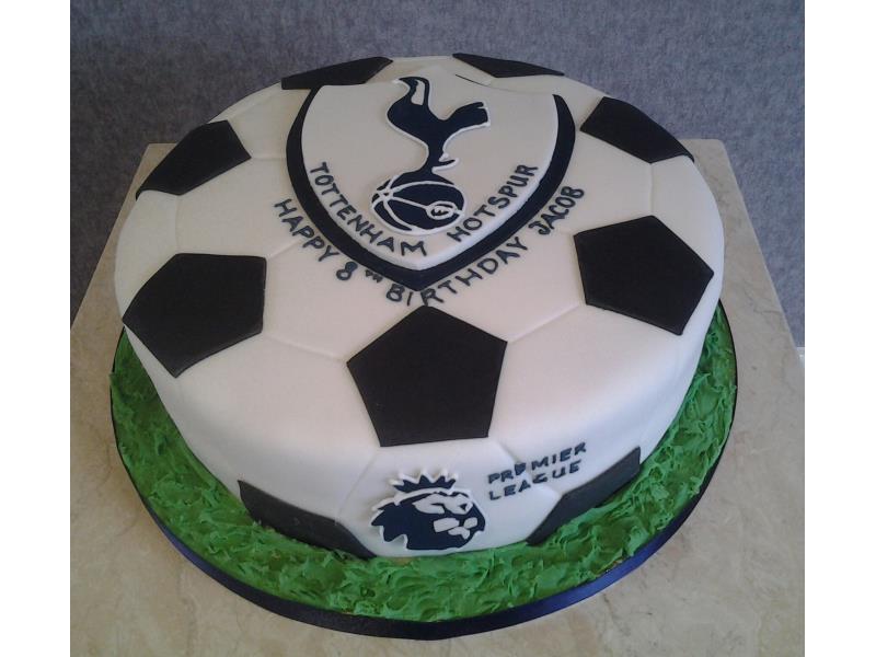 Tottenham Hotspur (Spurs) and premier League themed birthday cake for Jacob in Lytham. Made from vanilla sponge.