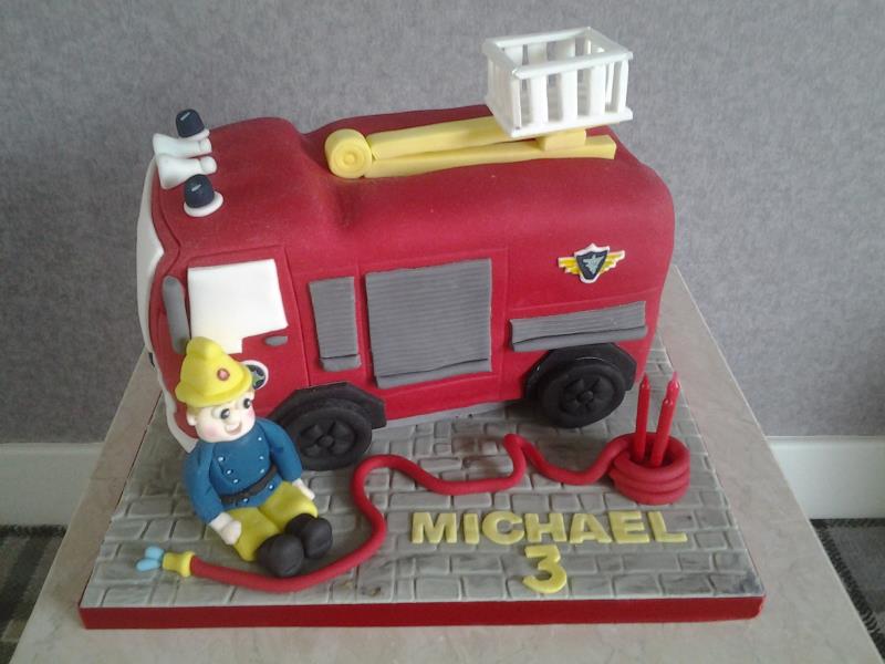 Fireman Sam with fire engine in vanilla sponge for Michael's 3rd birthday in Blackpool