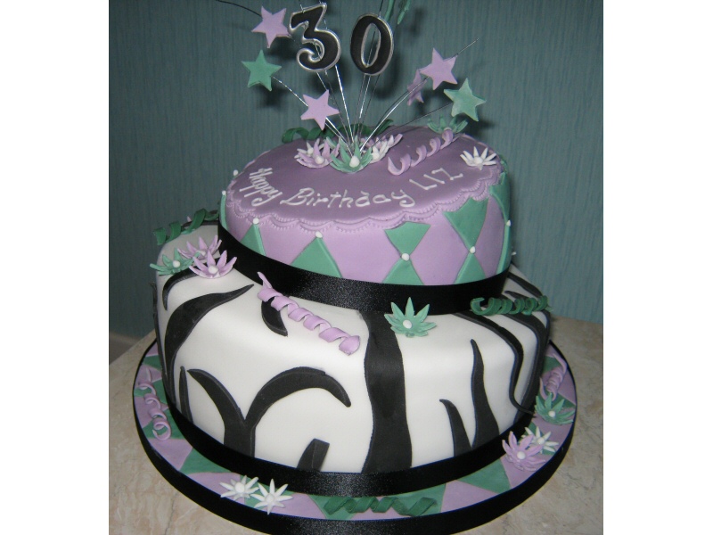 Wobbly Cake - 2 tier 30th birthday cake for Liz of Bispham, Blackpool.