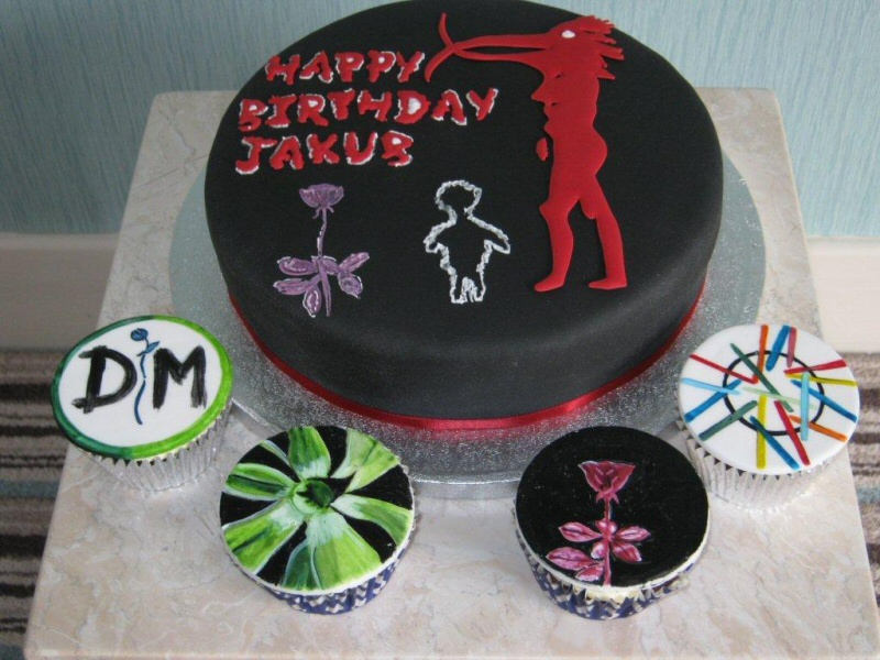 Depeche Mode - Sponge cake and assorted cupcakes featuring Depeche Mode theme for music fan Jacob of Blackpool.